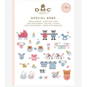 DMC hæfte med korsstingsmønstre med baby-tema.